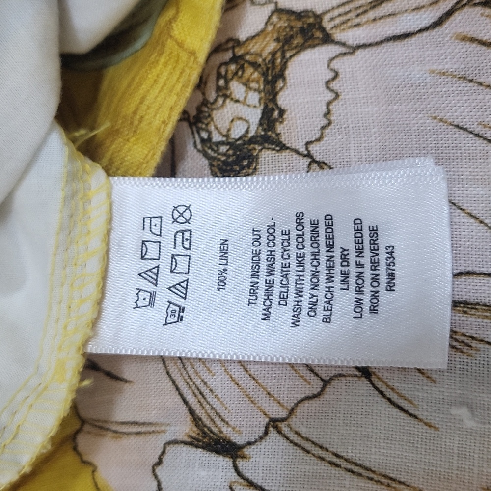 NICOLE MILLER Yellow Linen Tropical Floral Pocket Wide Leg Crop Pull-On Pant - Picture 8 of 12